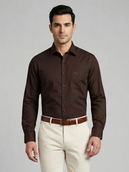 Charagh Din - Blended Long Sleeves Plain Brown Formal Shirt