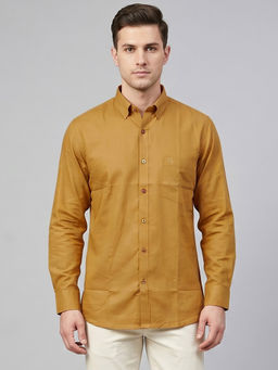 Charagh Din - Blended Long Sleeves Plain Mustard Formal Shirt