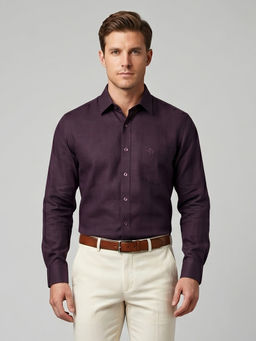 Charagh Din - Blended Long Sleeves Plain Purple Formal Shirt