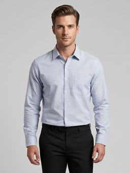 Charagh Din - Blended Long Sleeves Solid Blue Formal Shirt