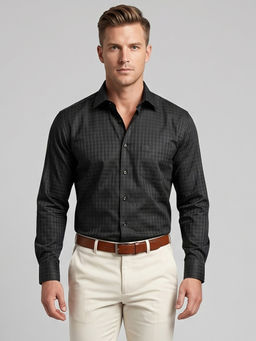 Charagh Din - Blended Long Sleeves Stripes Black Formal Shirt