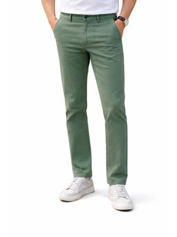 Denro - Men's Green Slim Fit Cotton Stretch Casual Trouser