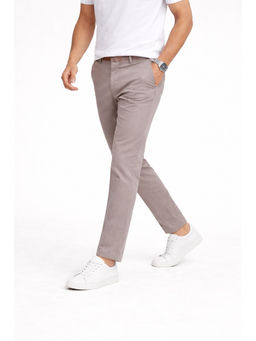 Denro - Men's Grey Slim Fit Cotton Stretch Casual Trouser
