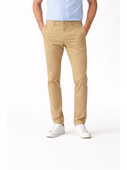 Denro - Men's Beige Slim Fit Cotton Stretch Casual Trouser