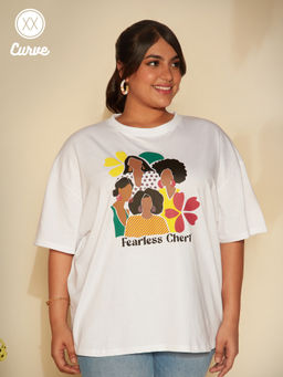 Twenty Dresses by Nykaa Fashion - Curve White Short Sleeves Round Neck Slogan Tshirt