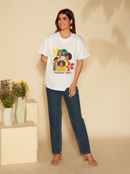 Twenty Dresses by Nykaa Fashion - White Short Sleeves Round Neck Slogan Tshirt