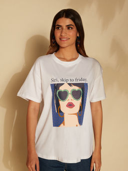 Twenty Dresses by Nykaa Fashion - White Round Neck Short Sleeves Slogan Tshirt