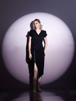 AAREIN - Black Wrap Top With Puffed Sleeves