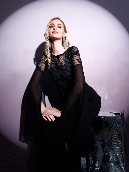 Buy Athena Black Embellished Slit Sleeves Maxi Dress (XS) Online