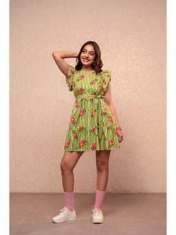 DEASHA INDIA - Camia Green Printed Ruffle Dress with Belt