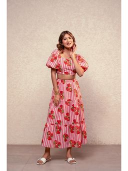 DEASHA INDIA - Chloe Pink Striped Crop Top with Skirt