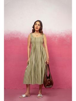 DEASHA INDIA - Josie Green Striped Midi A-Line Dress