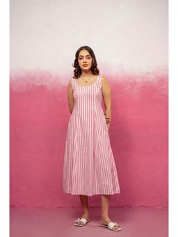 DEASHA INDIA - Maise Pink Striped Midi A-Line Dress