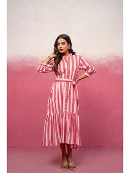 DEASHA INDIA - Mavis Pink Striped Dress with Belt