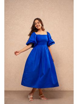 DEASHA INDIA - Myrna Blue Cotton A-Line Dress