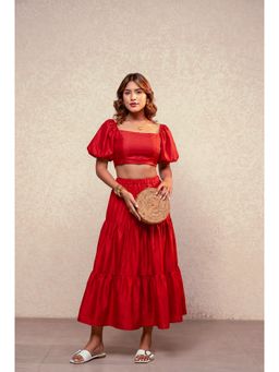 DEASHA INDIA - Nellie Red Crop Top with Skirt