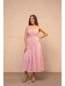 DEASHA INDIA - Pearl Pink Striped A-Line Midi Dress