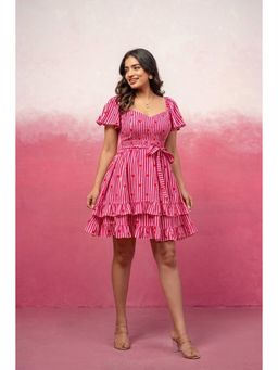 DEASHA INDIA - Poppy Pink Printed Dress with Belt