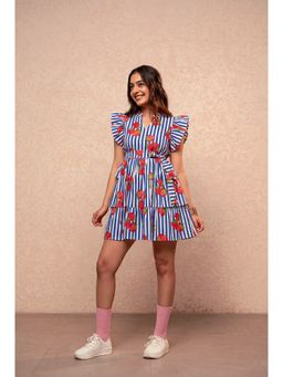 DEASHA INDIA - Skye Blue Printed Ruffle Dress with Belt