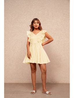 DEASHA INDIA - Summer Yellow Ruffled Sleeves Short Dress
