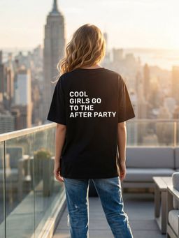 IKI CHIC - Printed Oversized Minimal Black T-Shirt