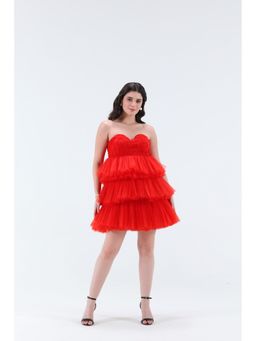 XAYA - Red Estella 3 Tier Mini Dress