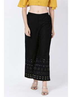 Soch - Women Black Cotton Embroidered Palazzos