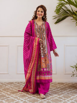 Autumnlane - Bakul Blush Magenta Kurta with Palazzo and Dupatta (Set of 3)