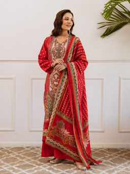 Autumnlane - Bakul Mahagony Red Kurta with Palazzo and Dupatta (Set of 3)