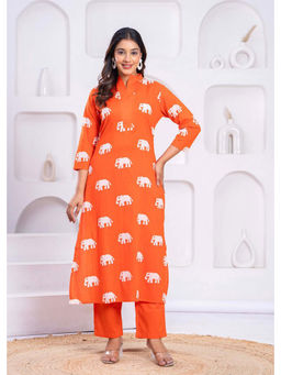 Autumnlane - Jayti Orange Elephant Print Cotton Kurta with Pant (Set of 2)