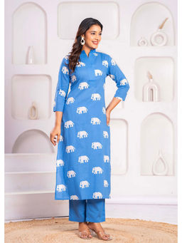 Autumnlane - Jayti Blue Elephant Print Cotton Kurta with Pant (Set of 2)