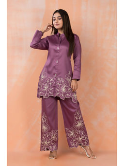 Autumnlane - Sabhya Iris Wine Floral Embroidery Co-Ord (Set of 2)