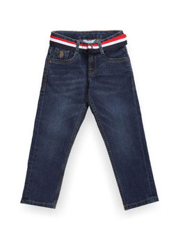U.S. POLO ASSN. - Boys Navy Blue Striped Belt Slim Jeans