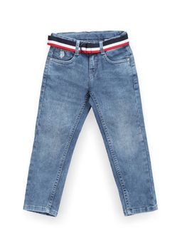 U.S. POLO ASSN. - Boys Blue Striped Belt Slim Jeans (Set of 2)