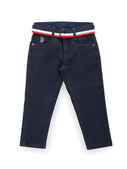 U.S. POLO ASSN. - Boys Navy Blue Slim Fit Striped Belt Jeans