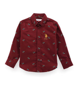 U.S. POLO ASSN. - Boys Red Brand Print Cotton Shirt