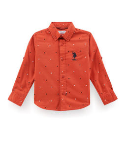 U.S. POLO ASSN. - Boys Orange Geometric Print Dobby Shirt