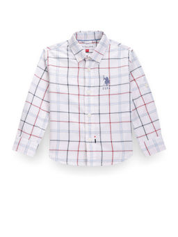 U.S. POLO ASSN. - Boys White Tartan Check Oxford Shirt