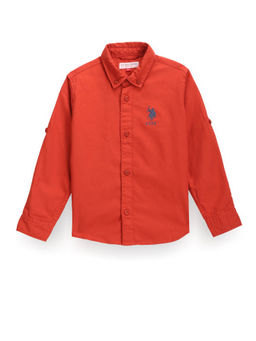 U.S. POLO ASSN. - Boys Orange Solid Cotton Shirt