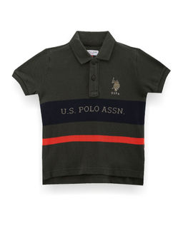 U.S. POLO ASSN. - Boys Green Brand Stripe Cotton Polo T-Shirt