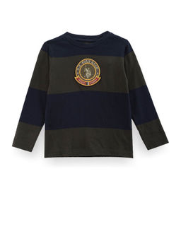 U.S. POLO ASSN. - Boys Green Logo Horizontal Stripe T-Shirt