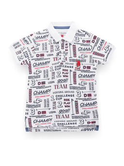 U.S. POLO ASSN. - Boys White Typographic Print Cotton Polo T-Shirt