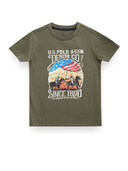 U.S. POLO ASSN. - Boys Green Round Neck Brand Print T-Shirt