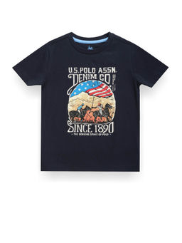 U.S. POLO ASSN. - Boys Navy Blue Round Neck Brand Print T-Shirt