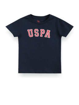 U.S. POLO ASSN. - Boys Navy Blue Typographic Print Cotton T-Shirt
