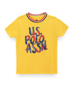 U.S. POLO ASSN. - Boys Yellow Striped Round Neck With Brand Print T-Shirt