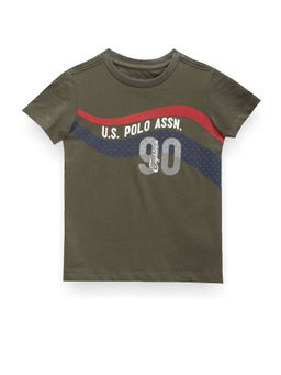 U.S. POLO ASSN. - Boys Green Flag Brand Print Cotton T-Shirt