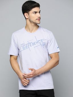 Alcis - Men Lavender Typography Printed Anti Static Slim Fit Sports T-Shirt