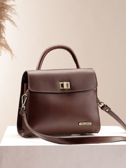 Celtic - Brown Colour Pure Leather Hand Bag For Girls And Women