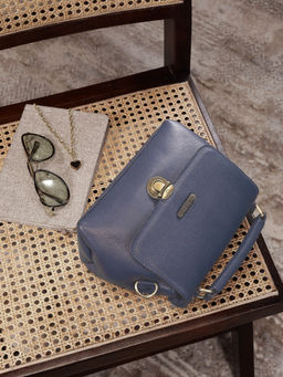 Celtic - Blue Export Leather Mini Top Handle Crossbody Bag-Blue